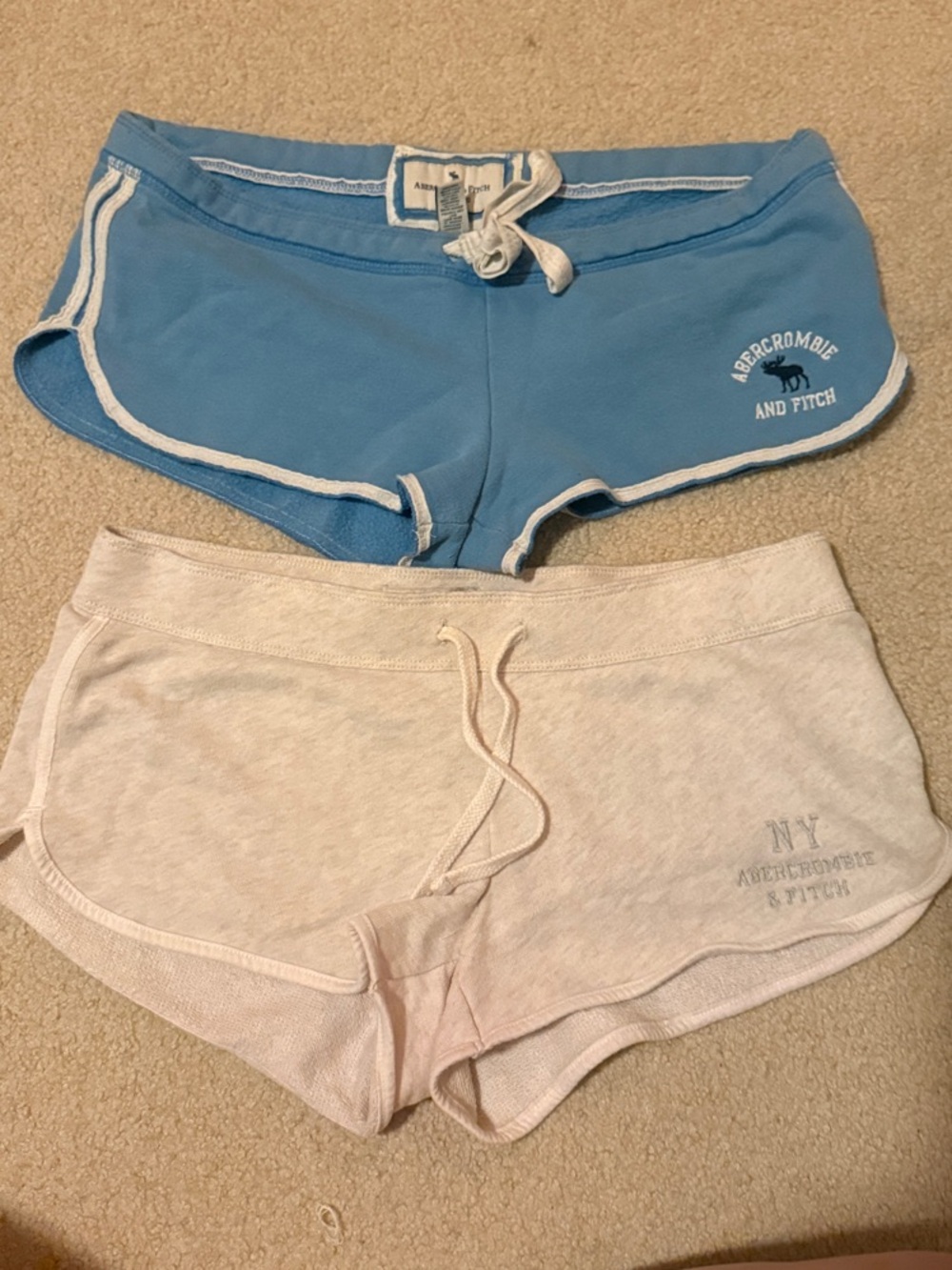 Abercrombie & Fitch Blue and Cream Athletic Lounge Shorts Duo